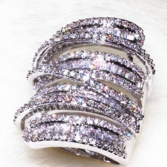 NEW 6.4 CT Silver Baguette Round Diamond Ring - Picture 2 of 9